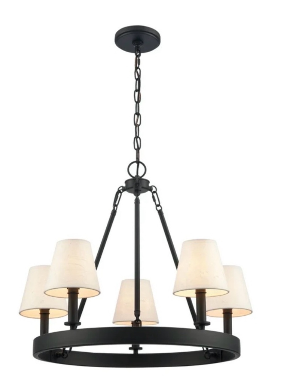 5-Light Round Chandelier with Fabric Shades - Matte Black and Cream NEW